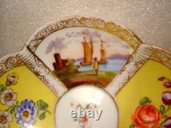 Antique Dresden Quatrafoil Demitasse Cups / Saucers Nautical Harbor Ships Scene