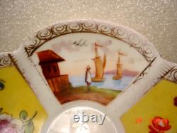 Antique Dresden Quatrafoil Demitasse Cups / Saucers Nautical Harbor Ships Scene
