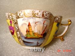 Antique Dresden Quatrafoil Demitasse Cups / Saucers Nautical Harbor Ships Scene