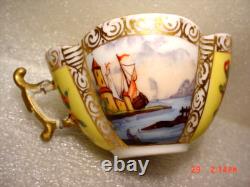 Antique Dresden Quatrafoil Demitasse Cups / Saucers Nautical Harbor Ships Scene