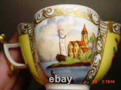 Antique Dresden Quatrafoil Demitasse Cups / Saucers Nautical Harbor Ships Scene