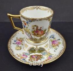 Antique Dresden Termbleuse Demitasse Cabinet Cup & Saucer Scenic Hand Painted
