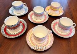 Antique Edwin J D Bodley Burslem Demitasse Cups Saucers Harlequin Set Victorian