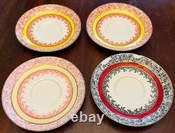 Antique Edwin J D Bodley Burslem Demitasse Cups Saucers Harlequin Set Victorian