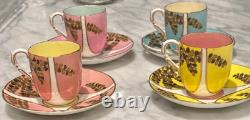 Antique Espresso Coffee Demitasse 4 Cups & Saucers British Rd 1887 Hand painted
