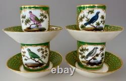 Antique Feuillet Old Paris Sevres Porcelain Demitasse Cups & Saucers Set Of 4