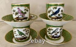 Antique Feuillet Old Paris Sevres Porcelain Demitasse Cups & Saucers Set Of 4