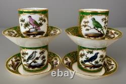 Antique Feuillet Old Paris Sevres Porcelain Demitasse Cups & Saucers Set Of 4