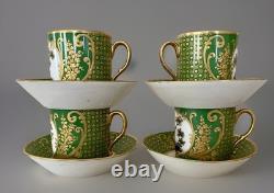 Antique Feuillet Old Paris Sevres Porcelain Demitasse Cups & Saucers Set Of 4