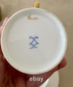 Antique Feuillet Old Paris Sevres Porcelain Demitasse Cups & Saucers Set Of 4