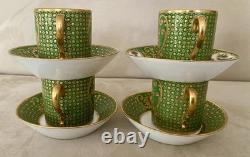 Antique Feuillet Old Paris Sevres Porcelain Demitasse Cups & Saucers Set Of 4