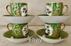 Antique Feuillet Old Paris Sevres Porcelain Demitasse Cups & Saucers Set Of 4