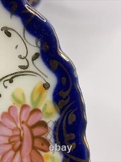 Antique Flow Blue Hand Painted Florals Thin Porcelain 9 Demitasse Cups/Saucers
