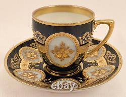 Antique Fraureuth Demitasse Cup & Saucer, Cobalt & Gold