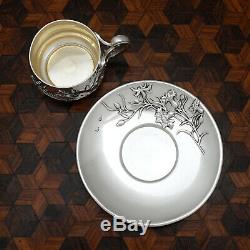 Antique French Sterling Silver Demitasse Cup & Saucer, Thistle Coffee Tea Moka