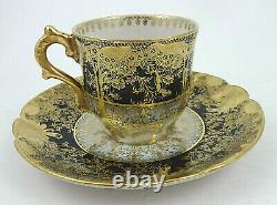 Antique GDA Limoges Demitasse Cup & Saucer, Cobalt Blue & Gold
