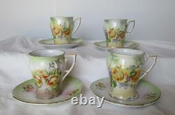 Antique German Porcelain Tea Cup Demitasse and Saucer Set of Four Marked Germany