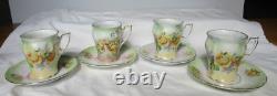 Antique German Porcelain Tea Cup Demitasse and Saucer Set of Four Marked Germany