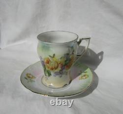 Antique German Porcelain Tea Cup Demitasse and Saucer Set of Four Marked Germany
