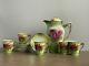 Antique Germany Chocolate Coffee Pot 6 Demitasse Cups Saucers Green Roses Gold
