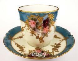 Antique H&C Co Limoges France Porcelain Demi-tasse Cup & Saucer Gold Roses