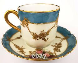 Antique H&C Co Limoges France Porcelain Demi-tasse Cup & Saucer Gold Roses