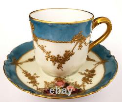 Antique H&C Co Limoges France Porcelain Demi-tasse Cup & Saucer Gold Roses