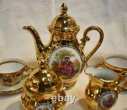 Antique HK BAVARIAN 22kt Gold Courting Couple Porcelain Demitasse Serving Set