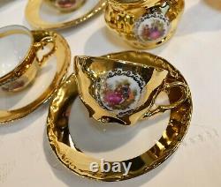 Antique HK BAVARIAN 22kt Gold Courting Couple Porcelain Demitasse Serving Set
