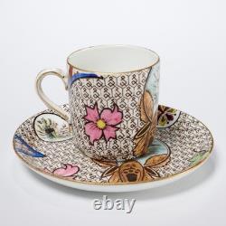 Antique Hand Painted English Porcelain Demitasse Espresso Cup Saucer 2-Pc. Lot