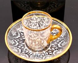 Antique Handmade Moser White Lace Guilt Trim Demitasse Cup and Saucer RARE