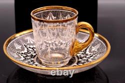 Antique Handmade Moser White Lace Guilt Trim Demitasse Cup and Saucer RARE