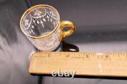 Antique Handmade Moser White Lace Guilt Trim Demitasse Cup and Saucer RARE