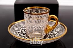 Antique Handmade Moser White Lace Guilt Trim Demitasse Cup and Saucer RARE
