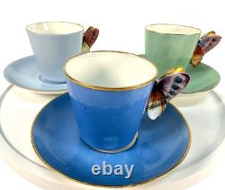 Antique Haviland Limoges Butterfly Handle Demitasse Cup Saucer Lot 3 H&Co 1880s