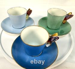 Antique Haviland Limoges Butterfly Handle Demitasse Cup Saucer Lot 3 H&Co 1880s