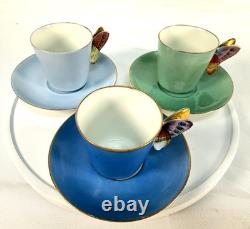 Antique Haviland Limoges Butterfly Handle Demitasse Cup Saucer Lot 3 H&Co 1880s