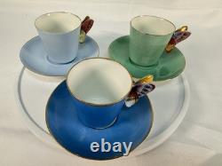 Antique Haviland Limoges Butterfly Handle Demitasse Cup Saucer Lot 3 H&Co 1880s