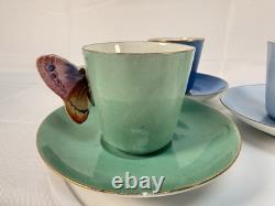 Antique Haviland Limoges Butterfly Handle Demitasse Cup Saucer Lot 3 H&Co 1880s