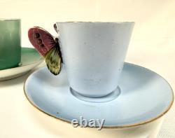 Antique Haviland Limoges Butterfly Handle Demitasse Cup Saucer Lot 3 H&Co 1880s