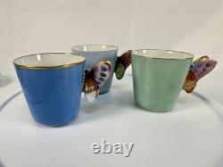 Antique Haviland Limoges Butterfly Handle Demitasse Cup Saucer Lot 3 H&Co 1880s