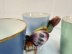 Antique Haviland Limoges Butterfly Handle Demitasse Cup Saucer Lot 3 H&Co 1880s