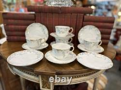 Antique Haviland Limoges France Porcelain 5 Cups & 9 Saucers Floral Blue
