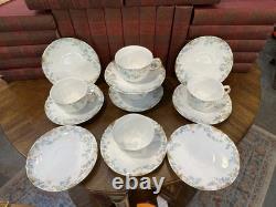 Antique Haviland Limoges France Porcelain 5 Cups & 9 Saucers Floral Blue