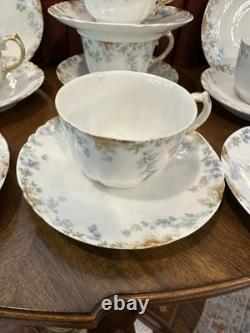 Antique Haviland Limoges France Porcelain 5 Cups & 9 Saucers Floral Blue