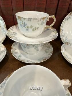 Antique Haviland Limoges France Porcelain 5 Cups & 9 Saucers Floral Blue
