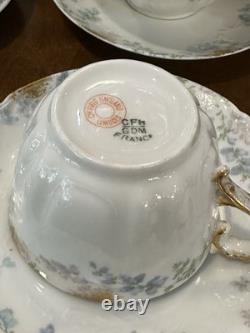 Antique Haviland Limoges France Porcelain 5 Cups & 9 Saucers Floral Blue