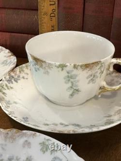 Antique Haviland Limoges France Porcelain 5 Cups & 9 Saucers Floral Blue