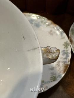 Antique Haviland Limoges France Porcelain 5 Cups & 9 Saucers Floral Blue