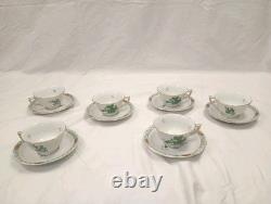 Antique Herend Chinese Bouquet Demitasse Set Green 6 Cups Saucers VGC